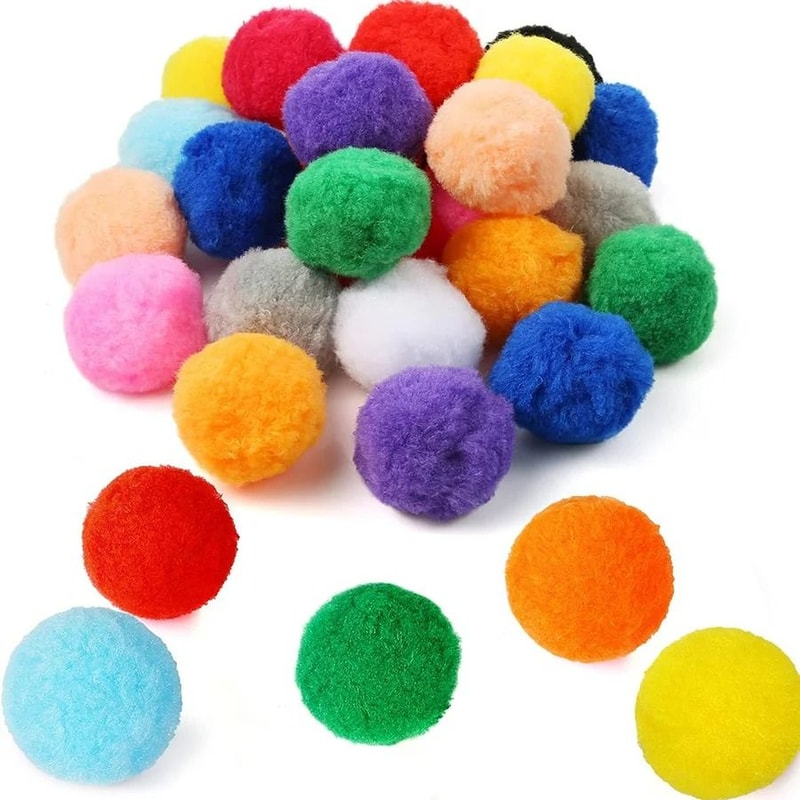 98Piece Premium Plush Cat Toy Balls Soft Assorted Color PomPoms For Chasing Interactive Play 2