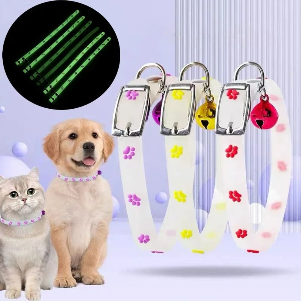 Luminous GlowintheDark Cat Collar Adjustable Safety Necklace With Cute Footprint Charms 3