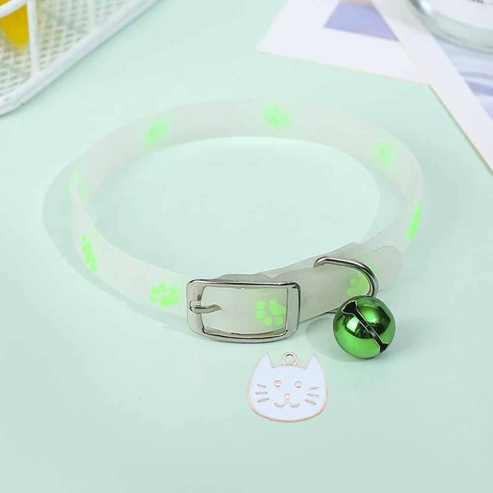 Luminous GlowintheDark Cat Collar Adjustable Safety Necklace With Cute Footprint Charms 8