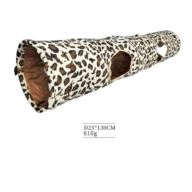 Collapsible Leopard Print Cat Tunnel 2Way Crinkly Interactive Play Tube For Kittens Rabbits 3