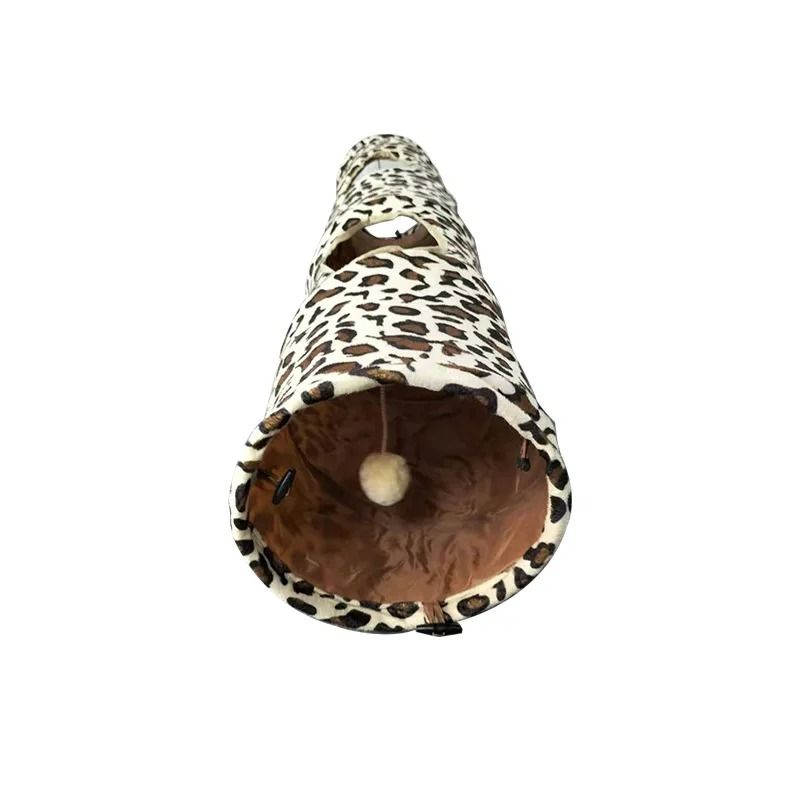 Collapsible Leopard Print Cat Tunnel 2Way Crinkly Interactive Play Tube For Kittens Rabbits 4