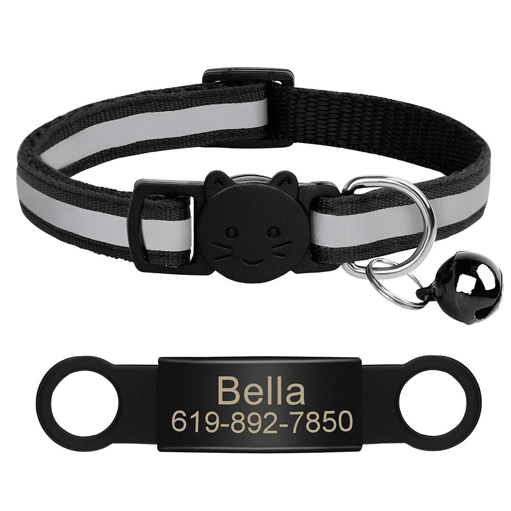 Customized Reflective Safety Cat Collar Personalized LaserEngraved ID Nameplate Bell 13
