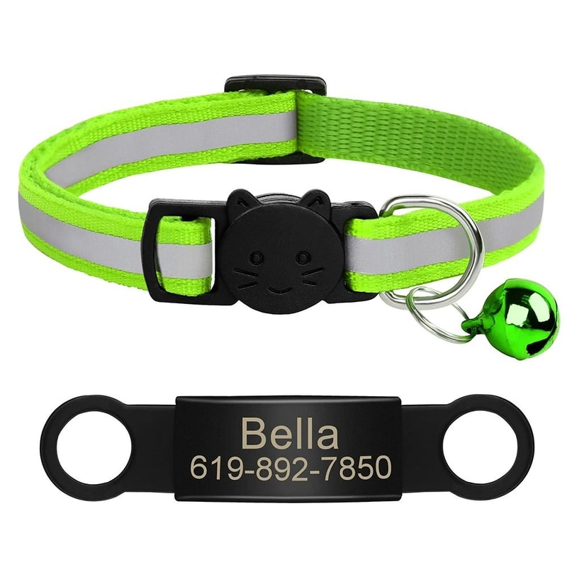 Customized Reflective Safety Cat Collar Personalized LaserEngraved ID Nameplate Bell 8
