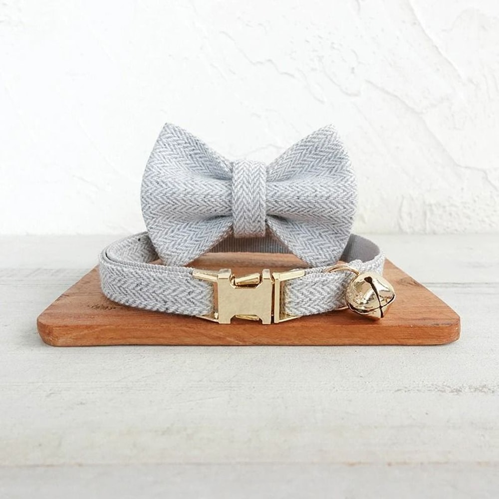 Personalized Bowtie Cat Collar Custom Engraved Nameplate Safety Necklace With Bell For Kittens Sm 11