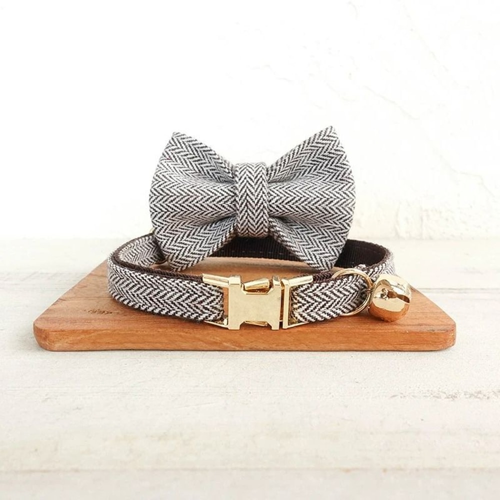 Personalized Bowtie Cat Collar Custom Engraved Nameplate Safety Necklace With Bell For Kittens Sm 8