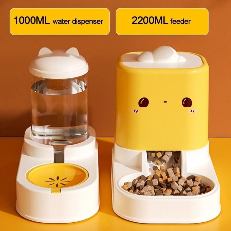 Cute CatShaped Automatic Pet Feeder Water Dispenser Large Capacity Gravity Feeding Station For Ca 1