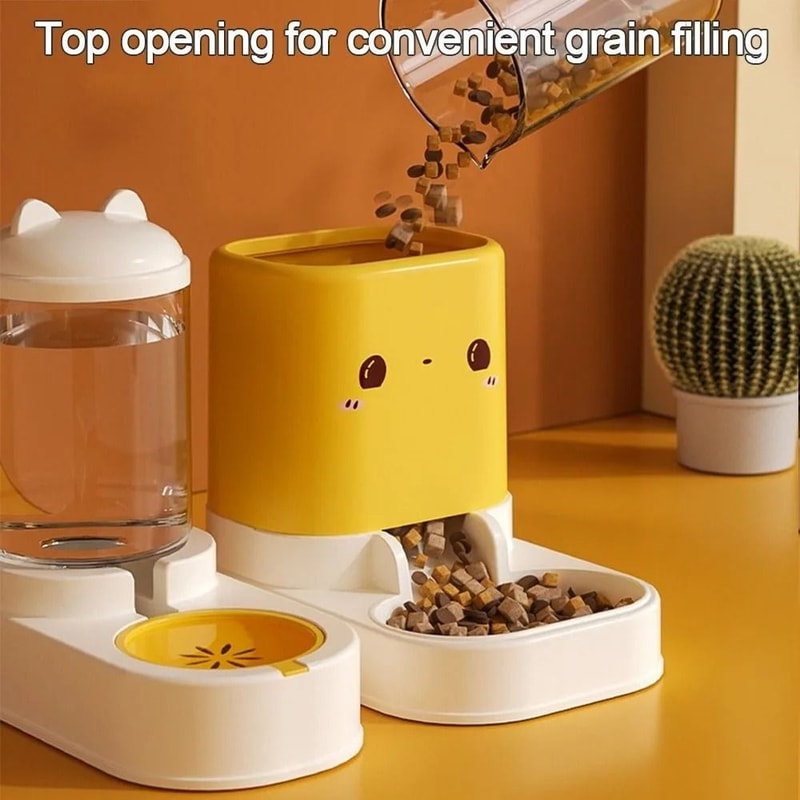 Cute CatShaped Automatic Pet Feeder Water Dispenser Large Capacity Gravity Feeding Station For Ca 5
