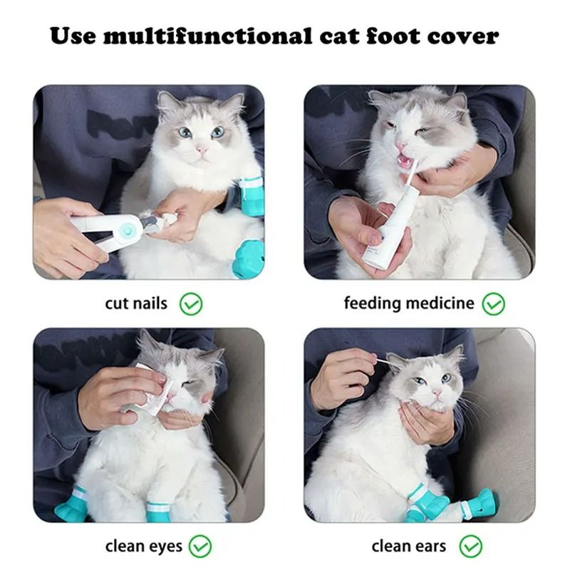 4Piece AntiScratch Silicone Cat Paw Boots With Adjustable Straps 3