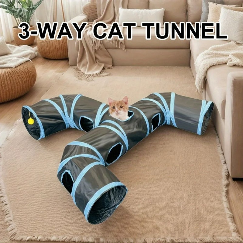 Extended Black ThreeWay Cat Tunnel Toy MultiExit Rolling Dragon Faucet Passageway For Indoor Felin 3