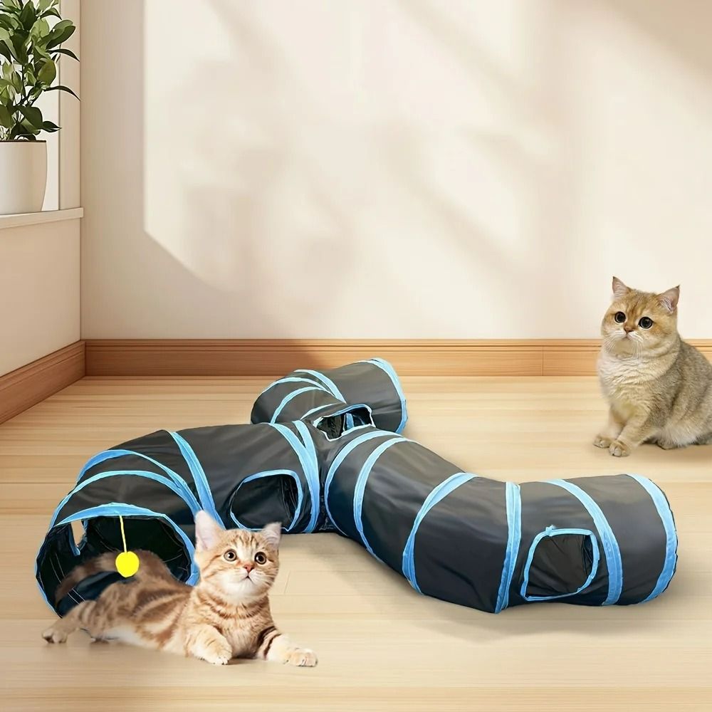 Extended Black ThreeWay Cat Tunnel Toy MultiExit Rolling Dragon Faucet Passageway For Indoor Felin 4