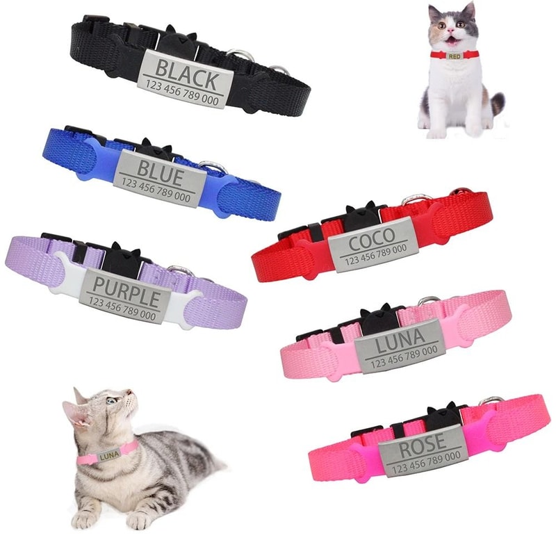 Customized Personalized ID Breakaway Cat Collar With LaserEngraved Safety Plate 0