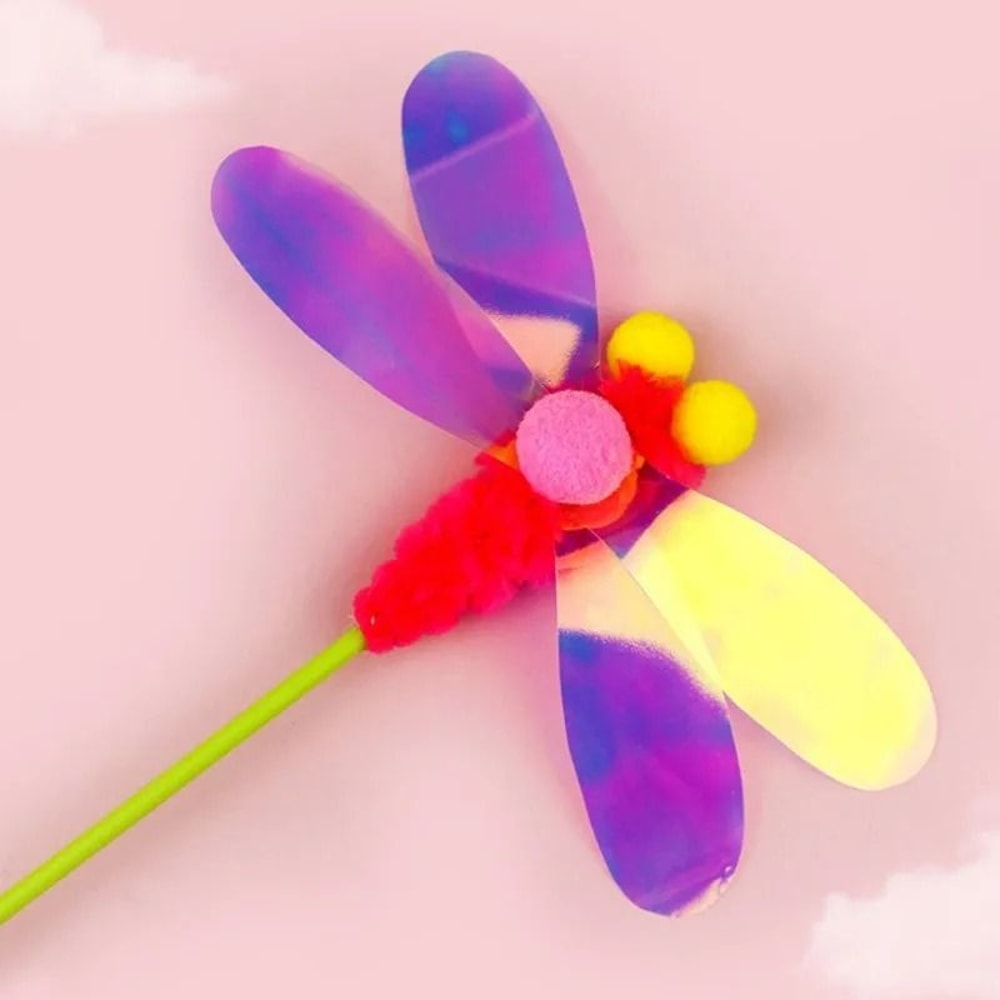 Interactive Insect Feather Cat Teaser Wand With Soft Wool Ball Accent 3