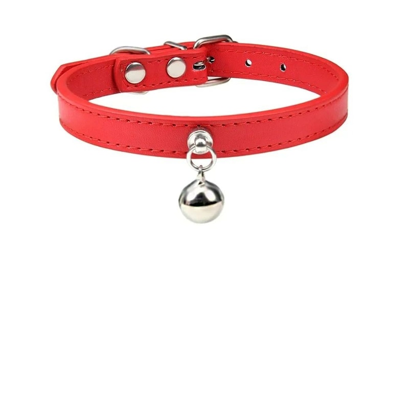 Colorful Adjustable Leather Pet Collar With Metallic Safety Bell 9
