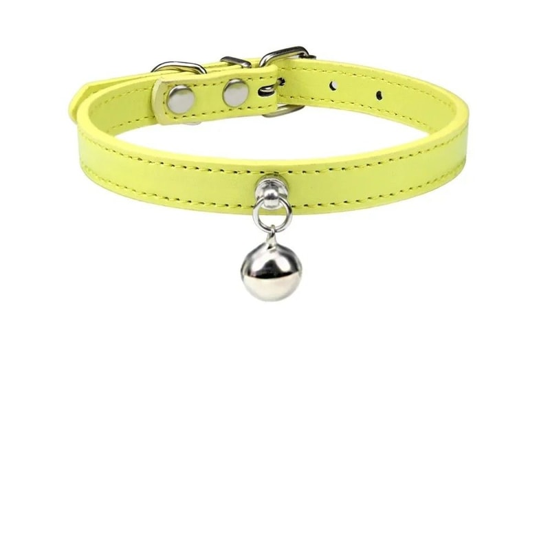 Colorful Adjustable Leather Pet Collar With Metallic Safety Bell 10
