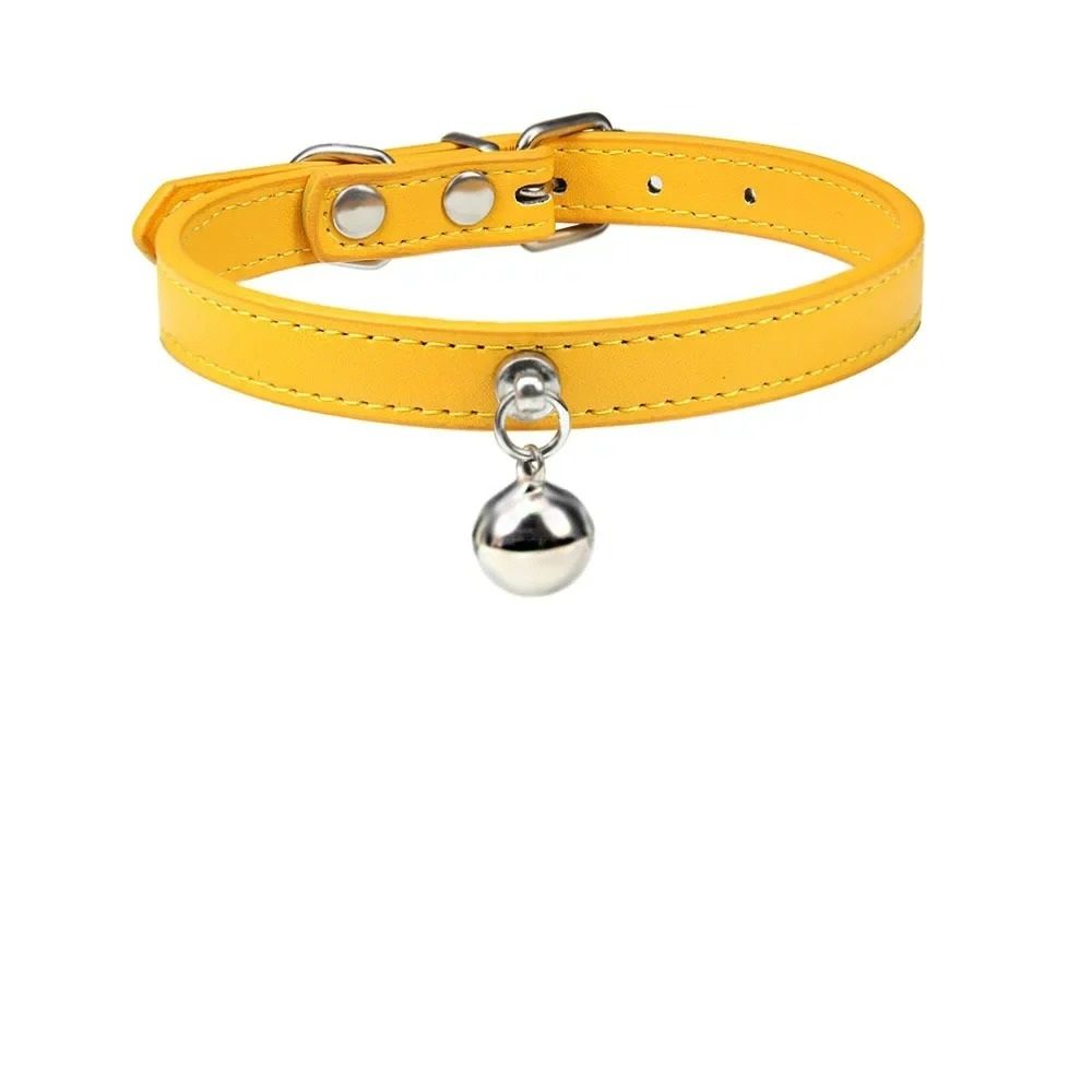 Colorful Adjustable Leather Pet Collar With Metallic Safety Bell 13