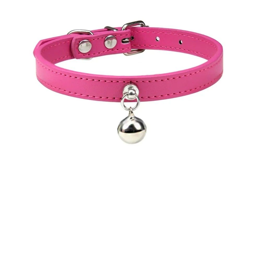 Colorful Adjustable Leather Pet Collar With Metallic Safety Bell 14