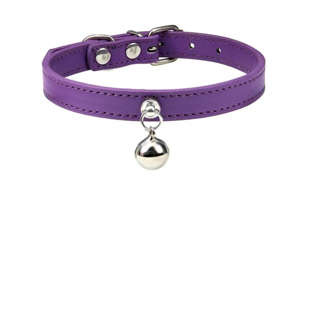Colorful Adjustable Leather Pet Collar With Metallic Safety Bell 16