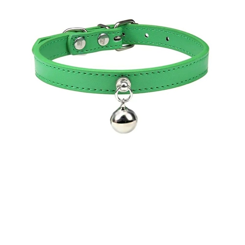Colorful Adjustable Leather Pet Collar With Metallic Safety Bell 17