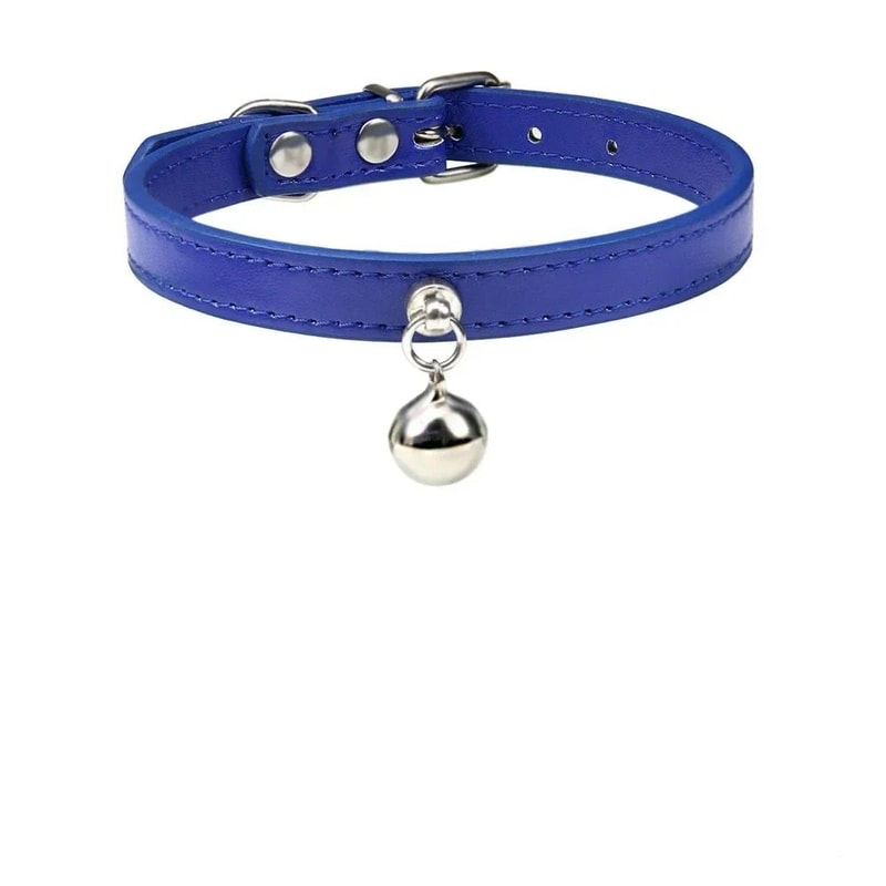 Colorful Adjustable Leather Pet Collar With Metallic Safety Bell 5