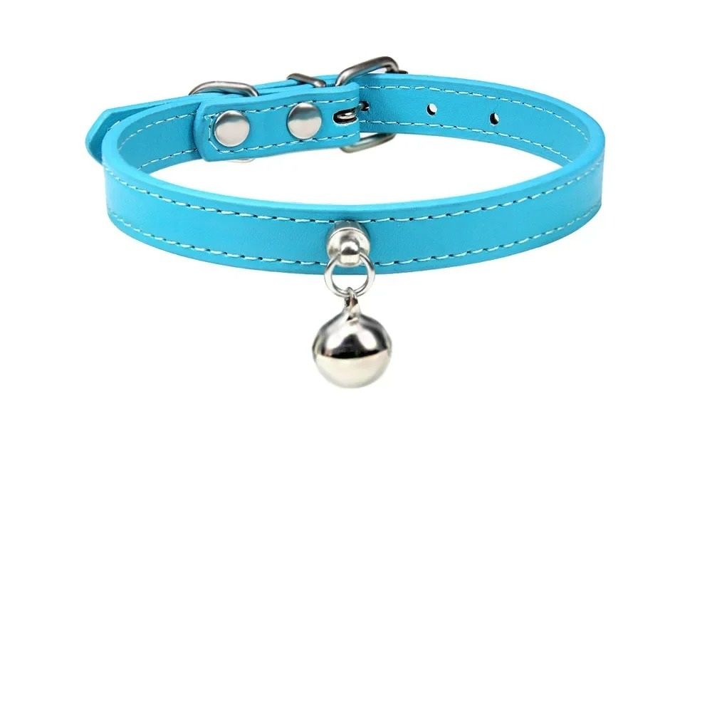 Colorful Adjustable Leather Pet Collar With Metallic Safety Bell 6