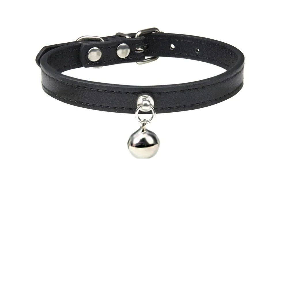Colorful Adjustable Leather Pet Collar With Metallic Safety Bell 7