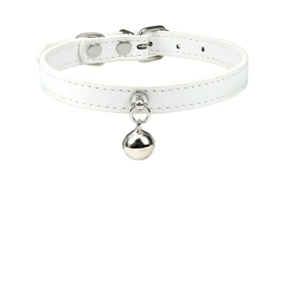 Colorful Adjustable Leather Pet Collar With Metallic Safety Bell 8