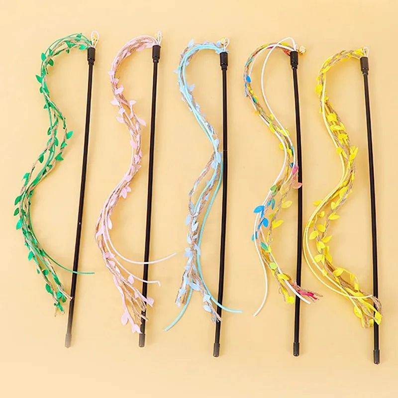 Interactive LongHandle Cat Teaser Wand With Ribbon Tassels And Sounding Bell 0