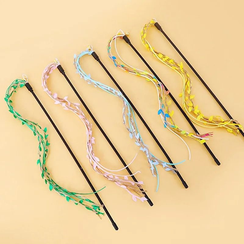 Interactive LongHandle Cat Teaser Wand With Ribbon Tassels And Sounding Bell 3