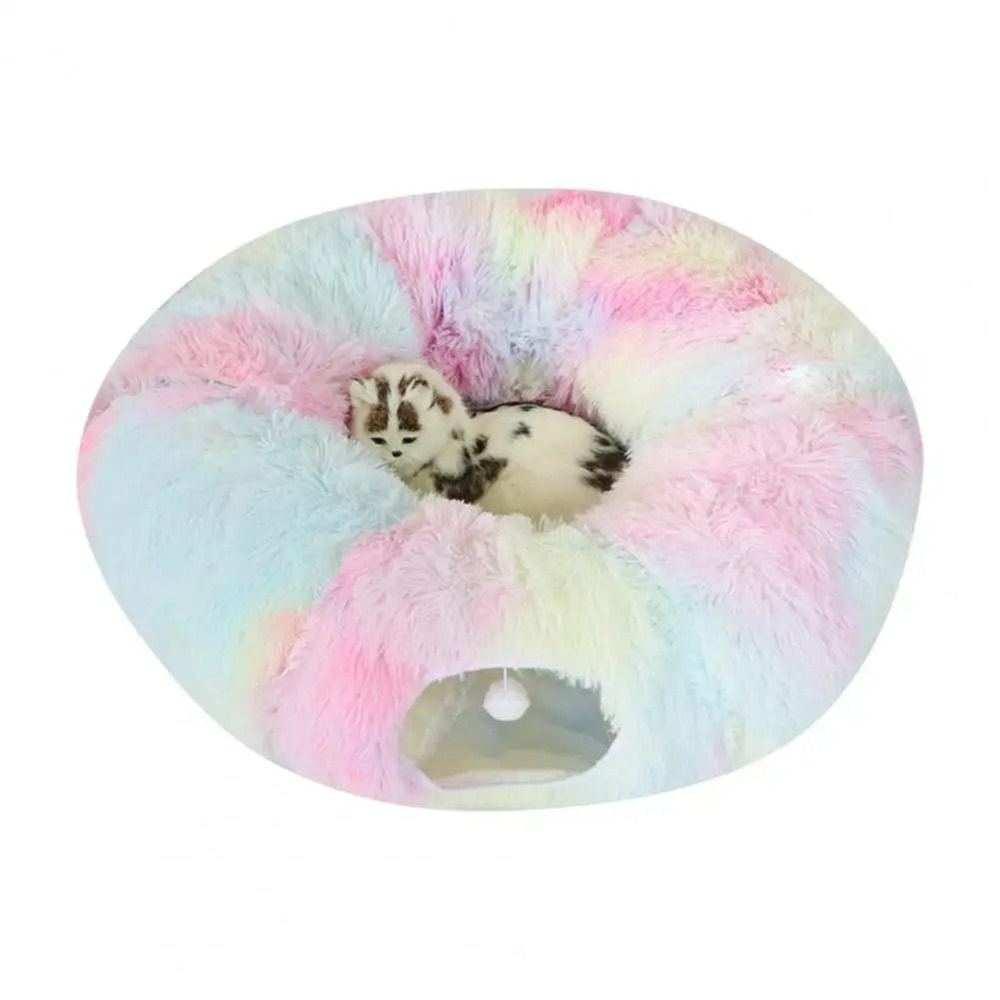 Plush Donut Cat Tunnel Bed Round Convertible Play Labyrinth With Hanging Toy Balls Washable Peeka 10