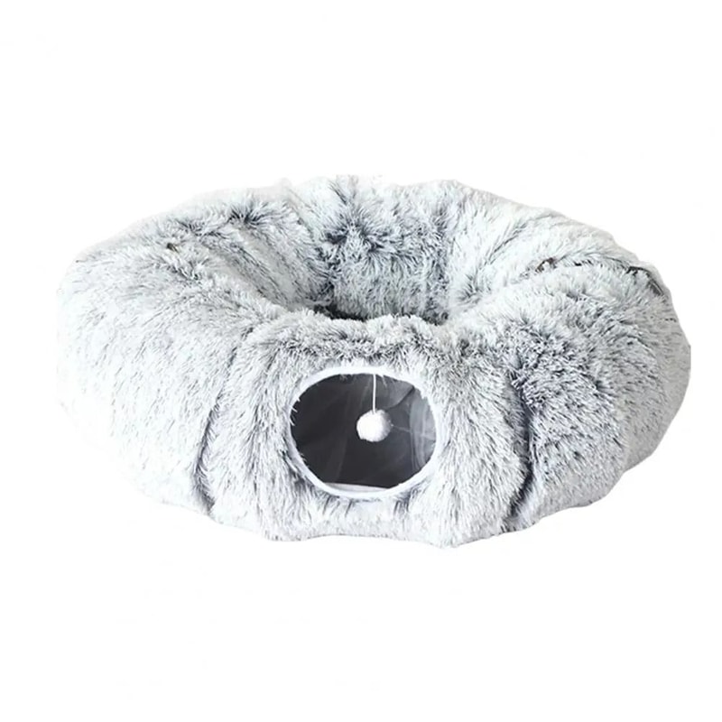 Plush Donut Cat Tunnel Bed Round Convertible Play Labyrinth With Hanging Toy Balls Washable Peeka 12
