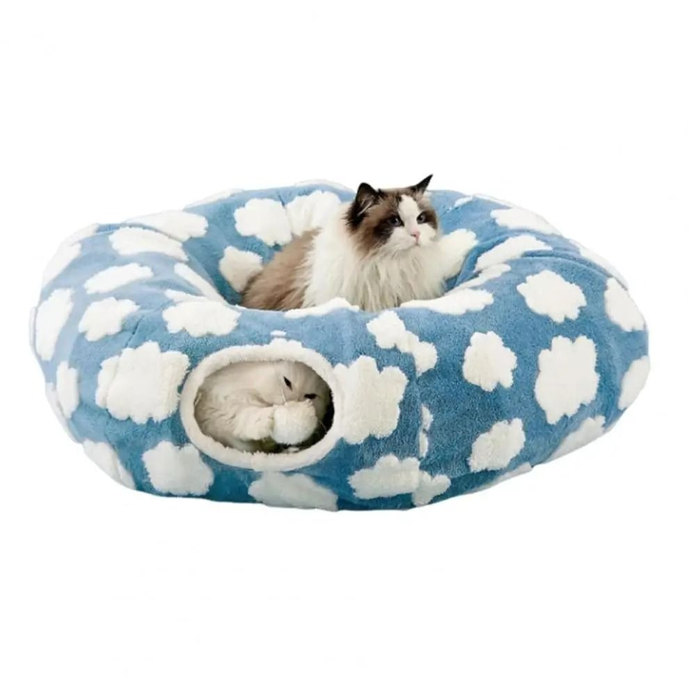Plush Donut Cat Tunnel Bed Round Convertible Play Labyrinth With Hanging Toy Balls Washable Peeka 7