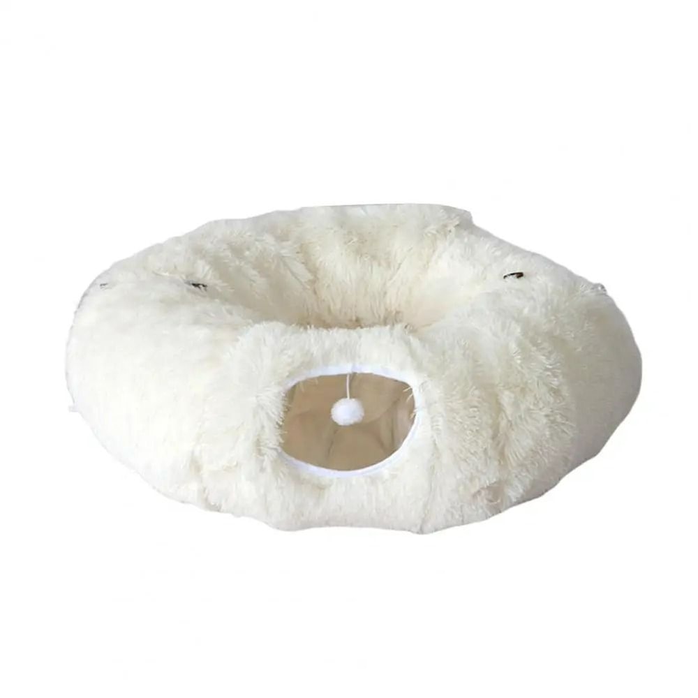 Plush Donut Cat Tunnel Bed Round Convertible Play Labyrinth With Hanging Toy Balls Washable Peeka 8