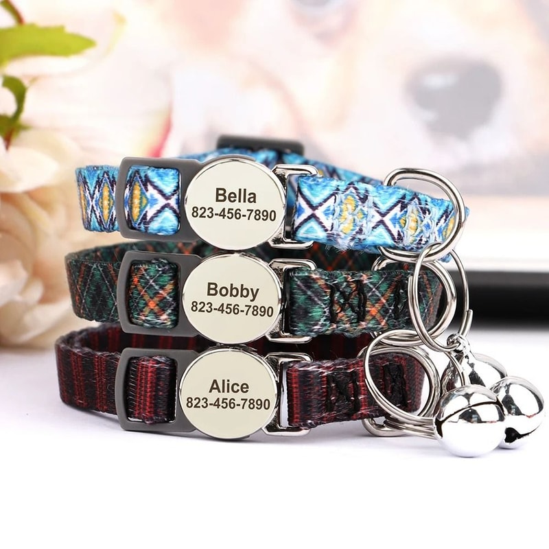 Personalized Nylon Cat ID Collar With Engraved SlideOn Safety Tag 1