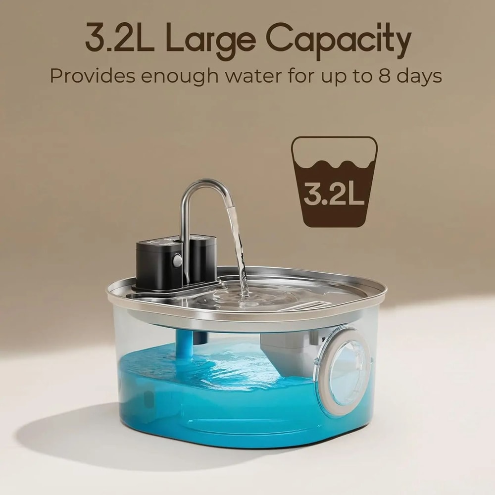 Wireless Rechargeable Smart Sensor Stainless Steel Cat Water Fountain 3L Automatic Pet Drinker 2