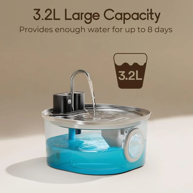 Wireless Rechargeable Smart Sensor Stainless Steel Cat Water Fountain 3L Automatic Pet Drinker 2
