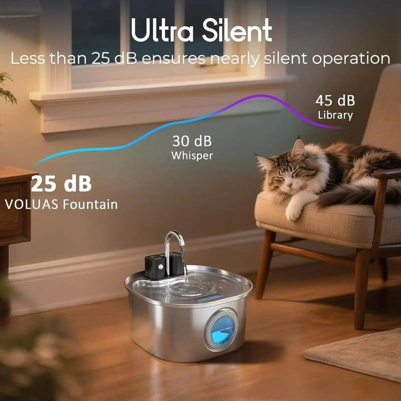 Wireless Rechargeable Smart Sensor Stainless Steel Cat Water Fountain 3L Automatic Pet Drinker 4