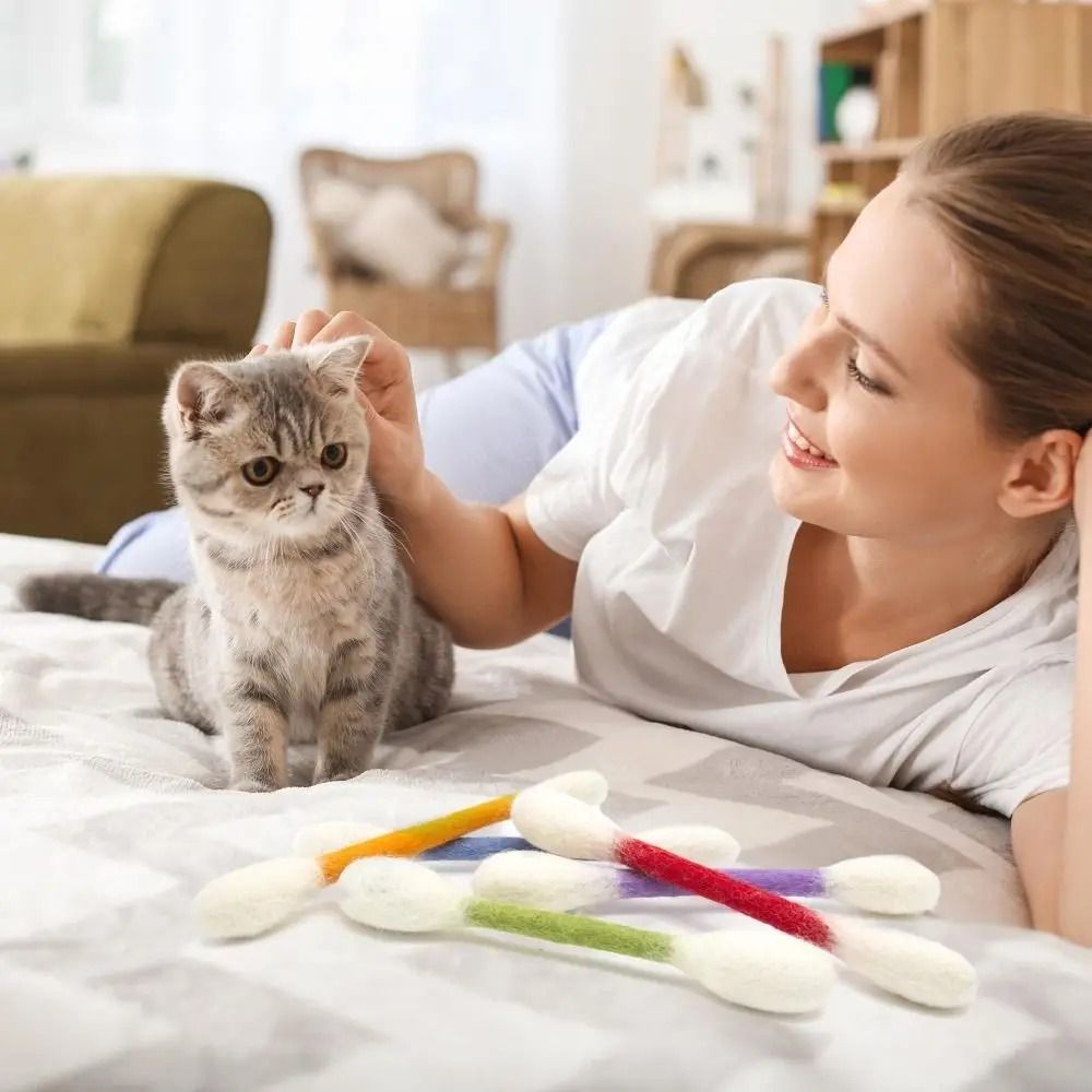 Felt Cotton Swab Cat Toys Pack Of 6 4