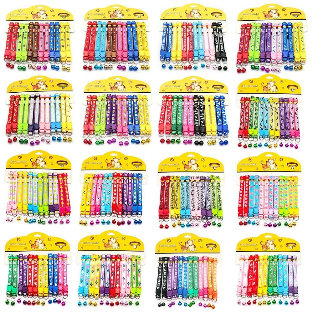 Delicate Adjustable Casual Nylon Cat Dog Collars With Bell Pack Of 12 0