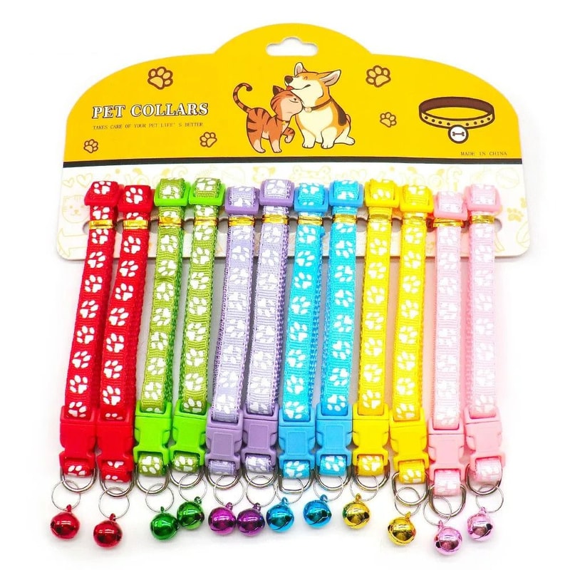 Delicate Adjustable Casual Nylon Cat Dog Collars With Bell Pack Of 12 3