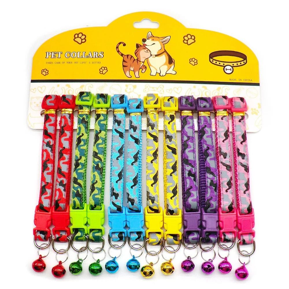 Delicate Adjustable Casual Nylon Cat Dog Collars With Bell Pack Of 12 4