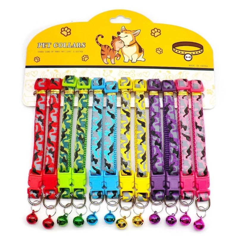 Delicate Adjustable Casual Nylon Cat Dog Collars With Bell Pack Of 12 4