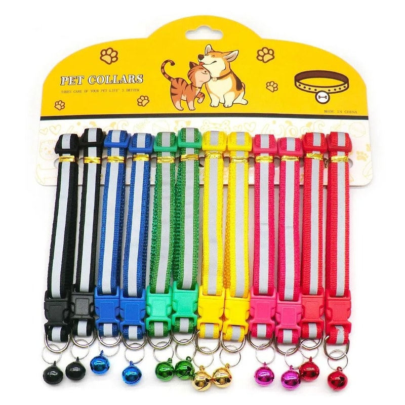 Delicate Adjustable Casual Nylon Cat Dog Collars With Bell Pack Of 12 6