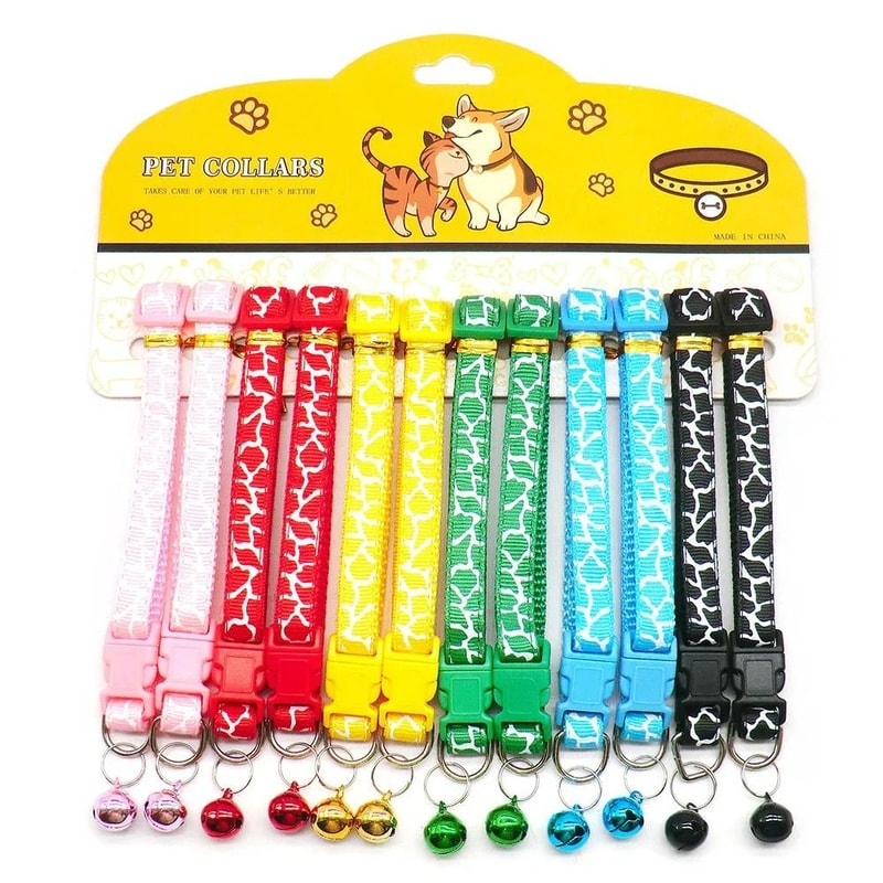 Delicate Adjustable Casual Nylon Cat Dog Collars With Bell Pack Of 12 9
