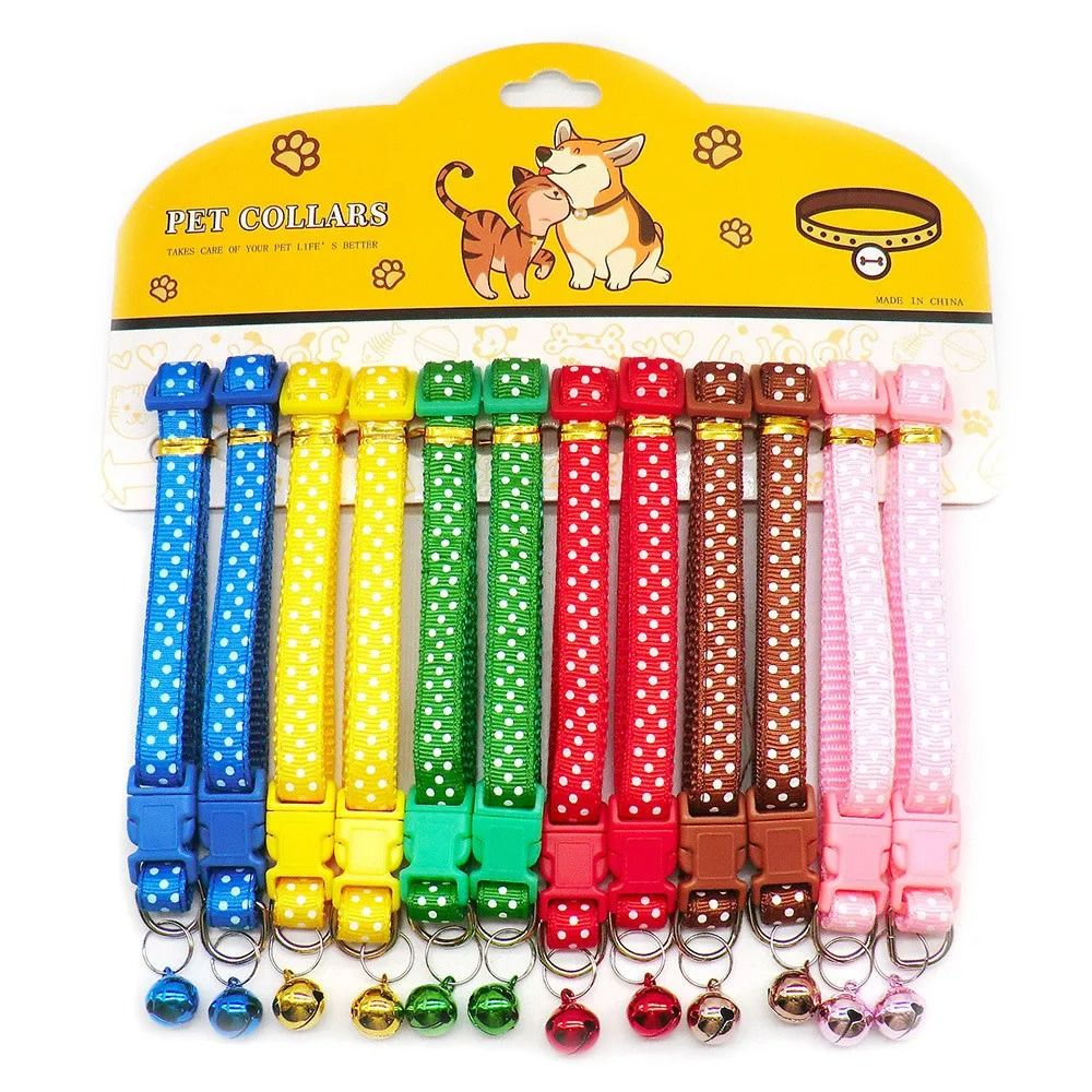 Delicate Adjustable Casual Nylon Cat Dog Collars With Bell Pack Of 12 10