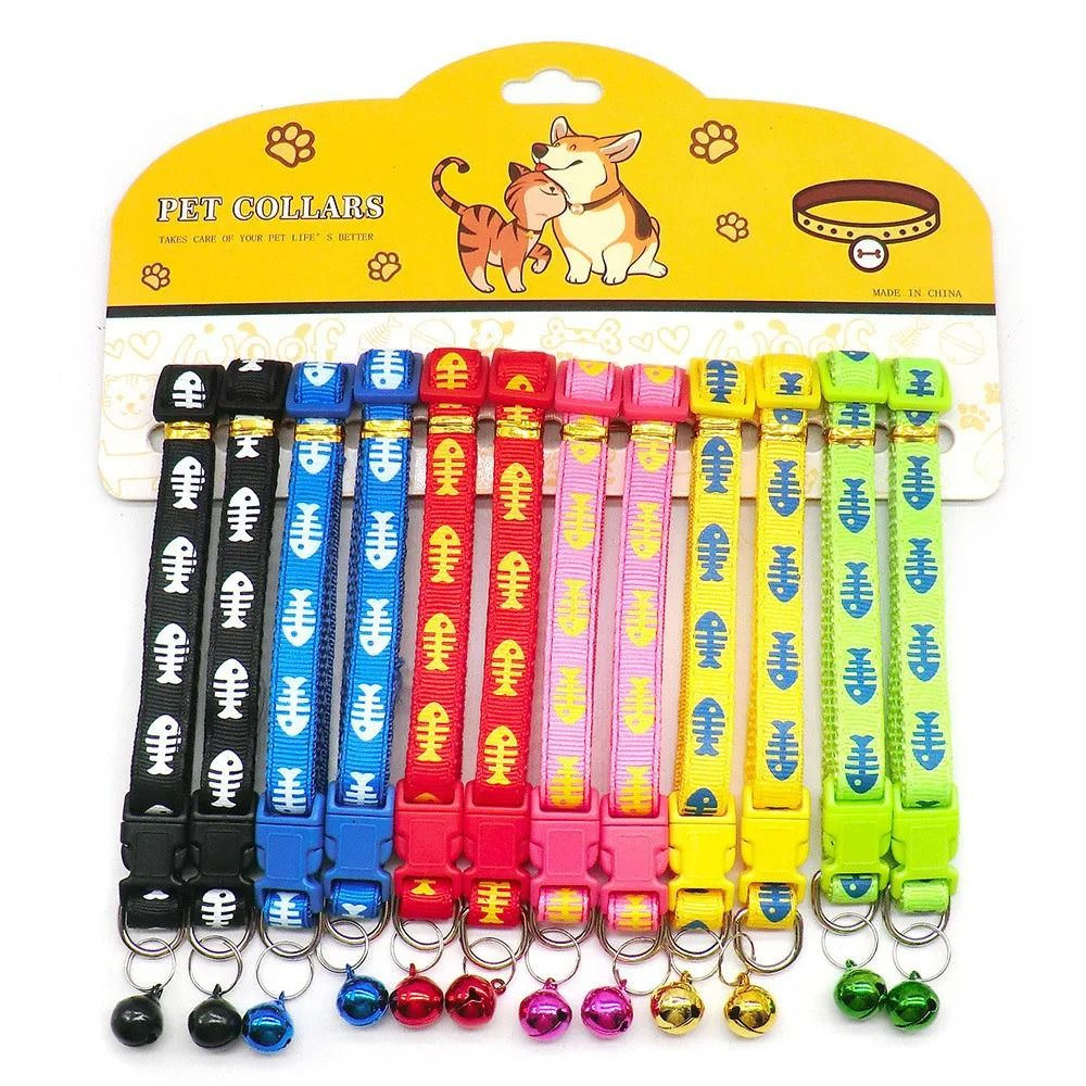 Delicate Adjustable Casual Nylon Cat Dog Collars With Bell Pack Of 12 11