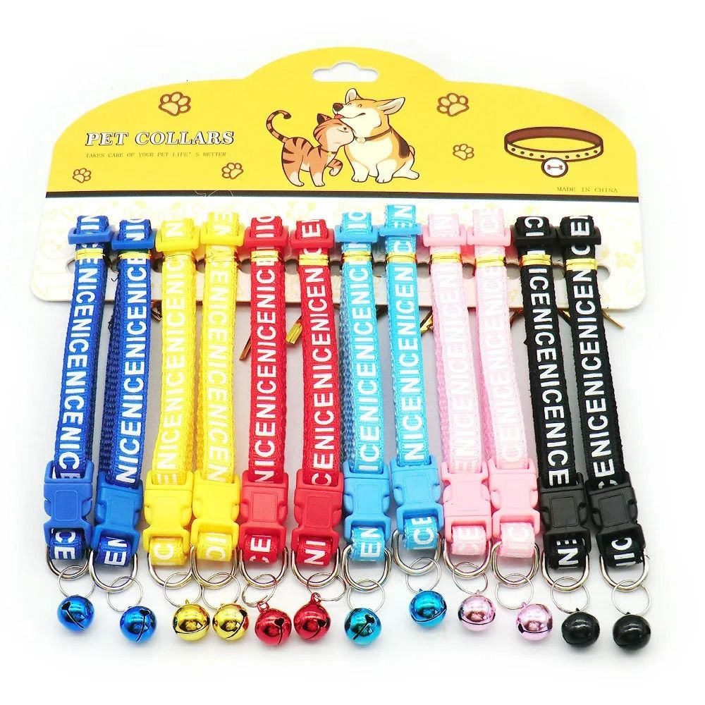 Delicate Adjustable Casual Nylon Cat Dog Collars With Bell Pack Of 12 12