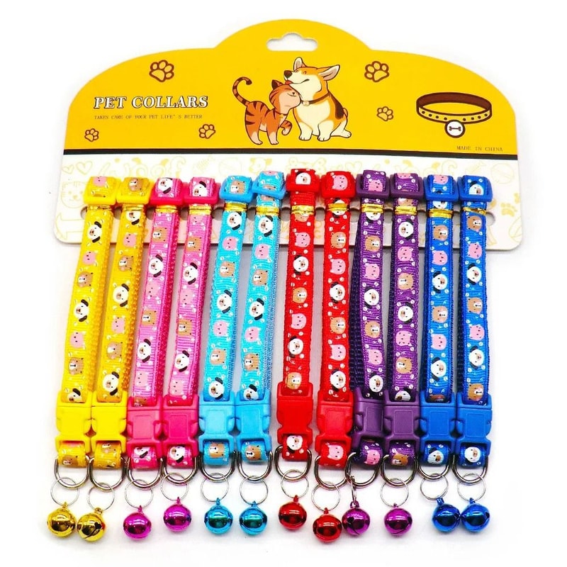 Delicate Adjustable Casual Nylon Cat Dog Collars With Bell Pack Of 12 13