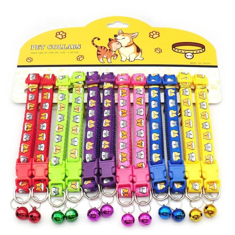Delicate Adjustable Casual Nylon Cat Dog Collars With Bell Pack Of 12 14