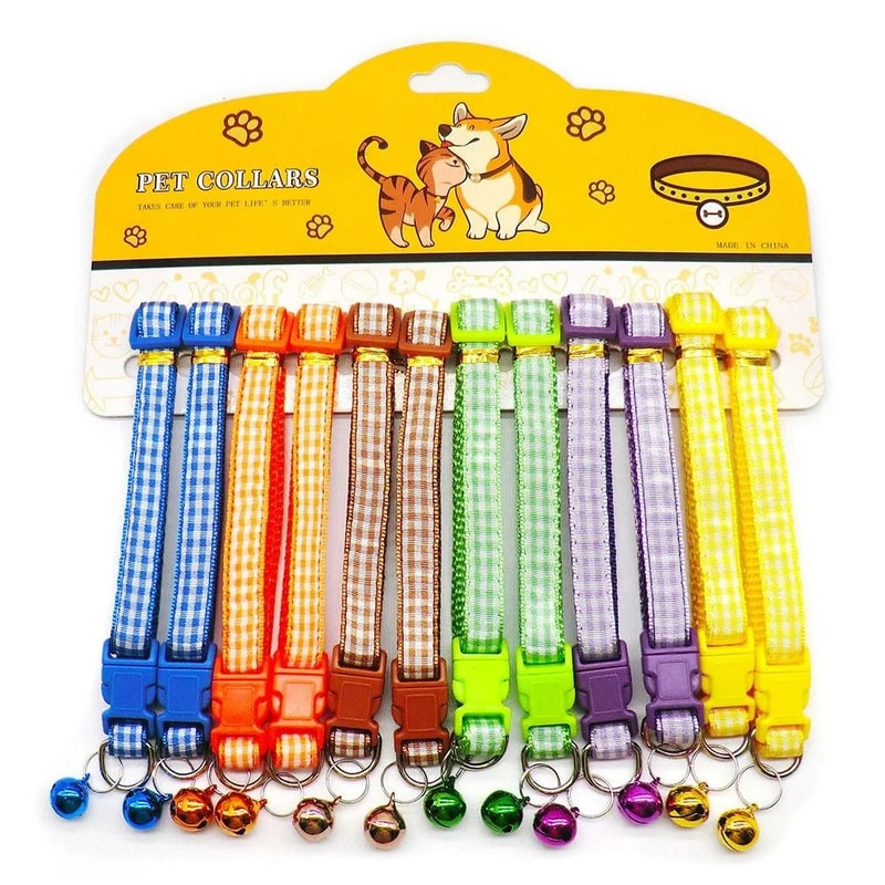 Delicate Adjustable Casual Nylon Cat Dog Collars With Bell Pack Of 12 16