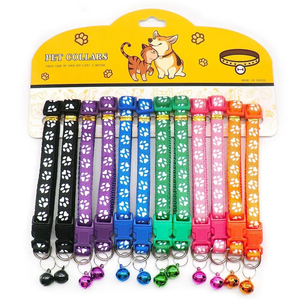 Delicate Adjustable Casual Nylon Cat Dog Collars With Bell Pack Of 12 17